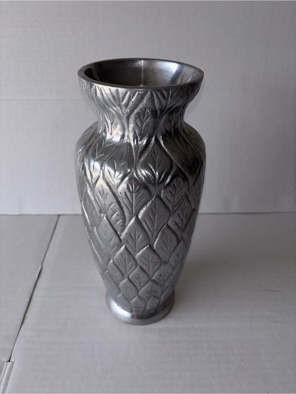 Pottery Barn Silver Leaf-Relief Vase